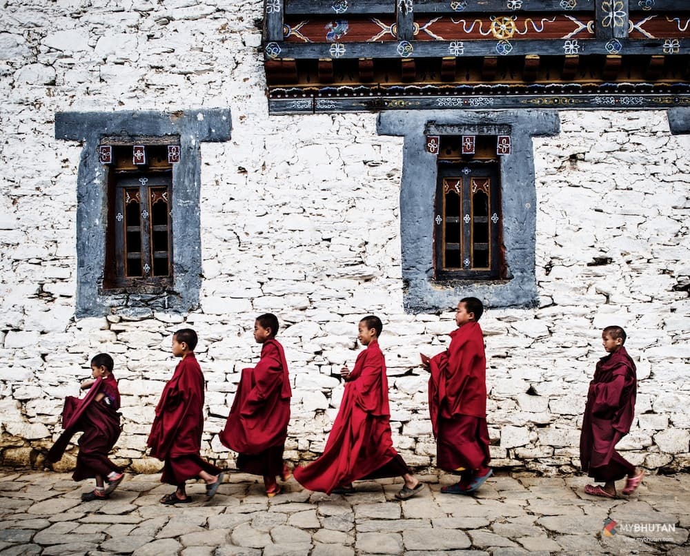 Sangchen Ogyen Tsuklag Monastery on its hillside in the Mangde valley, Trongsa, central Bhutan.